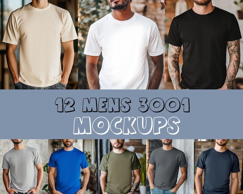 12 x Mens Bella Canvas 3001 Tshirt Mockups Bundle Digital Mock Ups Fathers Day Mock-ups Male Model Mockup JPG Download Listing 1894957419